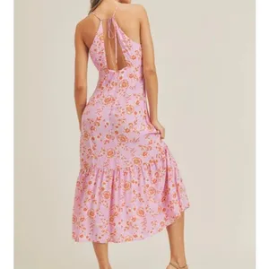 NEW Pink Floral Open Back Midi Dress S thumbnail 2