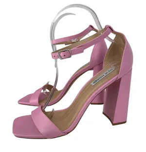 Steve Madden Tiaa Pink Leather Block Heel Square Toe Ankle Strap Sandals Sz‎ 10M thumbnail 1