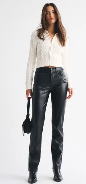 Abercrombie And Fitch 90s Straight Ultra High Rise Vegan Leather Pants thumbnail 1