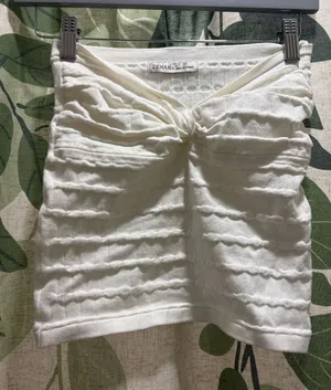 Zenana Outfitters White Textured Mini Tube top with Front Twist thumbnail 1