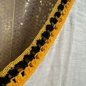 Free People Black Yellow Ivory Bora Bora Racerback Crochet Linen Blend Trim Tank thumbnail 5