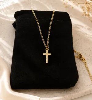 Gold plated stainless steel Cross Pendant Necklace cz preppy Christian gift thumbnail 1