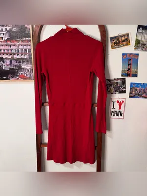 Reformation Maya Cherry Red Ribbed Turtleneck Mini Dress Long Sleeve Sammi thumbnail 7