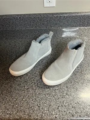 Toms Gray Suede Faux Fur Slip-On Ankle Booties thumbnail 2