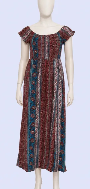 Boho Smocked Maxi Dress – Floral/Patterned Multiple Size M thumbnail 1