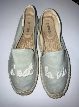 Soludos Embroidered "c'est la vie" Espadrilles‎ Size 8 L thumbnail 1