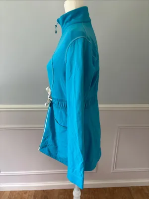 Lululemon Yohari Zip Front Jacket 10 Blue Mock Neck Tie Waist Sweatshirt Top thumbnail 6