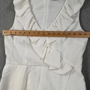 Keepsake the Label Ruffle Neck Midi Dress Women's Large White Crepe Slit Bride thumbnail 7
