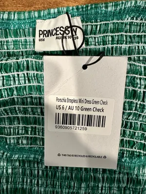 Princess Polly Porschia Strapless Mini Dress Green Check Size 6 NWT thumbnail 5