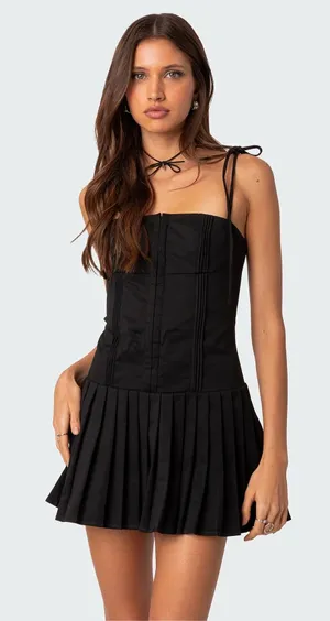 Edikted Black Perri Pleated Corset Mini Dress thumbnail 1