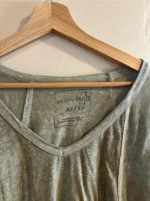 We the Free by Free People Burnout Free Fallin V Neck T Shirt Olive Green XS thumbnail 3