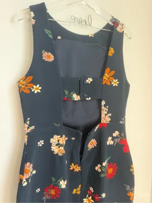 Zara Navy Midi Dress with Red, Pink & Orange Floral Print thumbnail 4