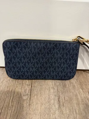 Michael Kors Jet Set Travel Large Top Zip Wristlet Navy Blue White Gold Purse thumbnail 3