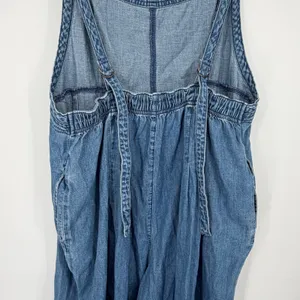 Aerie L Chambray Denim Wide Leg Jumpsuit Overalls Coastal Boho Pockets thumbnail 4