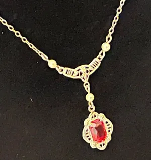10K Gold 13” Red Stone/Pearl Drop Necklace thumbnail 11