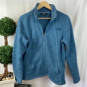 North Face Blue Knit Long Sleeve Zip Up Jacket M thumbnail 2