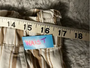 LOFT Cream and Tan Striped Cropped Drawstring Pants thumbnail 3