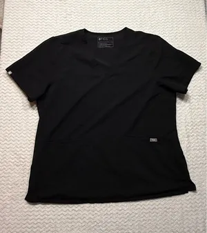 FIGS Technical Collection Black V-Neck Scrub Top XXL Short Sleeve 2 Pocket thumbnail 1
