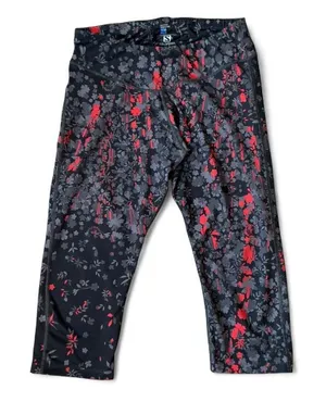 Salomon Womens Floral Cropped Leggings Black Red Grey Athletic‎ Tights Size M thumbnail 1