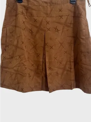Women's Mini Skirt in Brown Suede-Look with Star Embroidery thumbnail 2