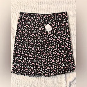 Free People Floral Mini‎ Slip Skirt NWT Black Motif Pink Ditsy Print Size 4 thumbnail 2