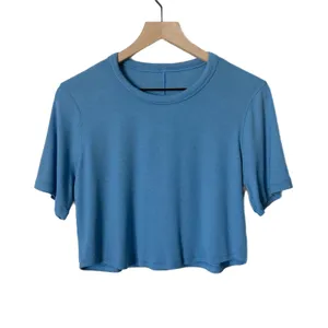 Lululemon Hold Tight Straight Hem Cropped T-Shirt Blue Nile Ribbed Size 14 thumbnail 2