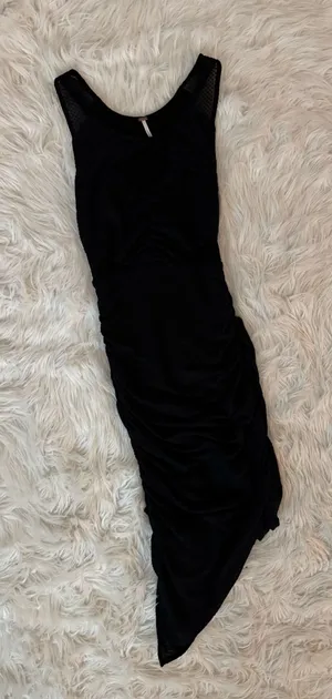 Free People Black Asymmetric Midi Dress thumbnail 1