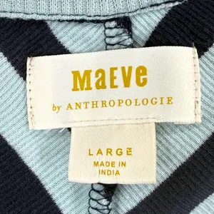 Maeve Anthropologie Womens Large Blue Navy Striped‎ Zip Front 3/4 Sleeve Rib Top thumbnail 2
