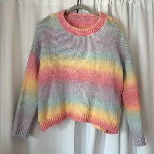 Kawaii Pastel Rainbow Striped Crewneck Sweater thumbnail 1
