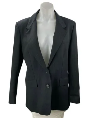 Zara Women's Black Pinstriped Collared Long Sleeve Button Blazer Coat Jacket M thumbnail 1