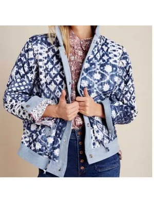 BLANK NYC Anthropologie Reversible Patchwork Denim cotton Jean Jacket XS fits M thumbnail 3