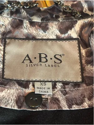 ABS Silver Label Black Grey Leopard Print Belted Trench Coat Jacket XS Statement thumbnail 11