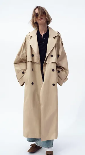 ZARA coat jacket overcoat trench duster long beige tan casual thumbnail 5