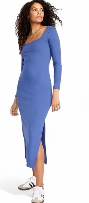 Old Navy Dress Sz XL Square Neck Long Sleeve Maxi Side Slits Ribbed Textured thumbnail 1