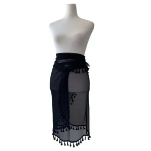 NWT Lulus Sheer Black Tasseled Versatile Shawl Scarf Sarong Cover-Up thumbnail 8