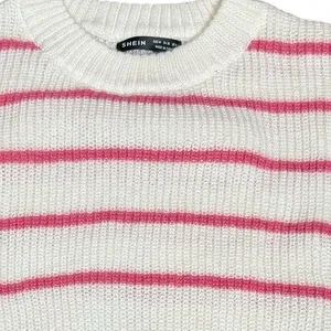 Slouchy Knit Sweater Vest‎ White With Pink Stripe Preppy Girlie Size M New thumbnail 3