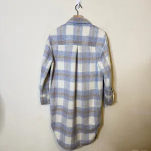 Reformation Ainslie Blue Plaid Wool Shacket Coat Button Front‎ Womens Size S thumbnail 9