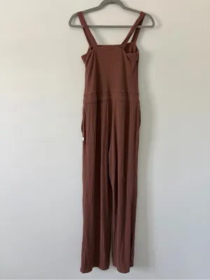 Vuori Mudra Square Neck Wide Leg Ribbed Casual Cozy Jumpsuit Chestnut Brown S thumbnail 7