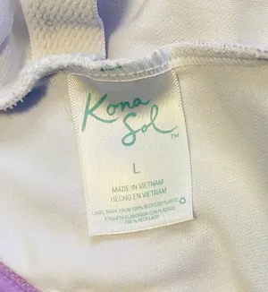 Kona Sol Purple and White Striped One Piece Swimsuit Size L Stretchy V Cut thumbnail 5