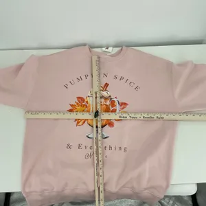 Goodie Two Sleeves Pumpkin Spice Sweatshirt Women's Size L Pink Graphic Pullover thumbnail 6