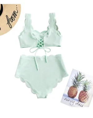 Mint Scalloped Swimsuit Blue Size M thumbnail 2