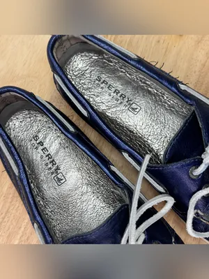 Sperry Top Sider Leather Boat Shoe Metallic Navy Blue Women Size 8 Slip On thumbnail 8