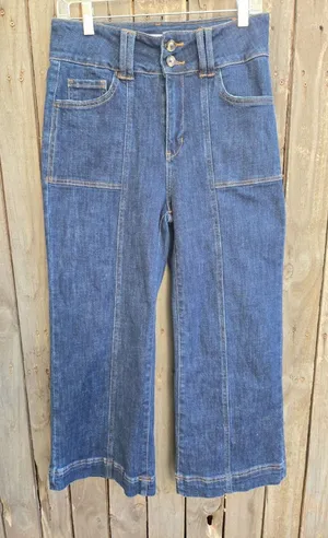 Mica Boutique Denim Wide Crop Super High size 28 Double Button Waist thumbnail 1