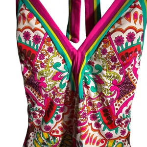 Trina Turk Hawaiian Garden Border Halter Plunge One Piece Swimsuit thumbnail 5
