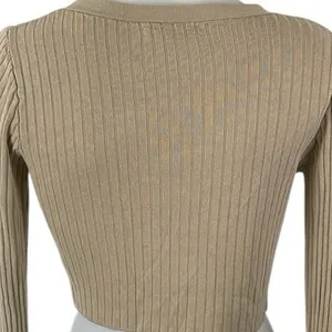 Oak + Fort Tan Ribbed Knit V Neck Long Sleeve Crop Button Up Cardigan Sweater XS thumbnail 4