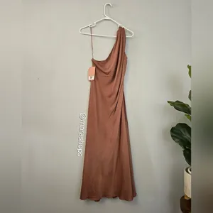 BHLDN Nicoletta One Shoulder Scarf Satin Midi Dress thumbnail 4