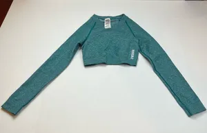 GymShark Womens Size XS Teal Long‎ Sleeve Cropped Fitted Top Workout Athletic thumbnail 1