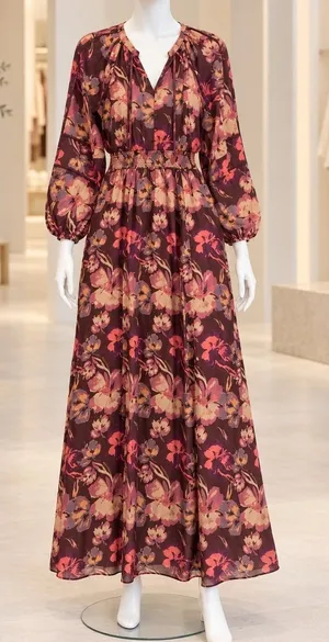Allison New York Womens Leo Maxi Dress Brown Floral Smocked Cotton Small thumbnail 1