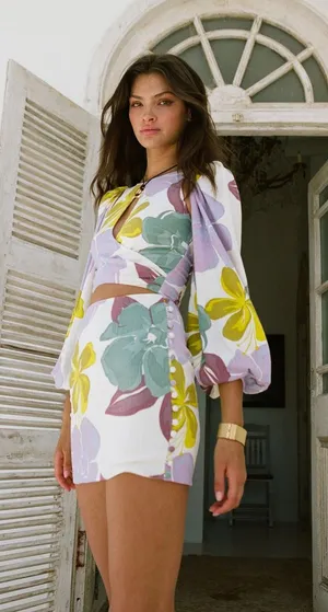 Sabo Skirt Zelle Keyhole Dress Floral Cutout Mini Long Sleeve XS NEW Vacation thumbnail 1