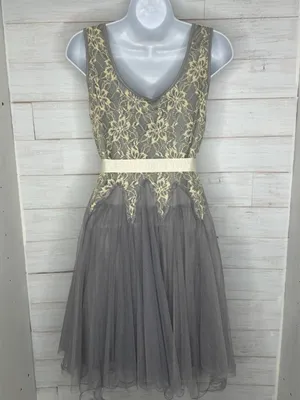 NWT Ryu by Anthropologie Gray/Ivory Lace Bodice Tulle Dress Size Small thumbnail 3